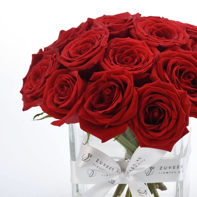 Red Elegance in Glass Vase - Zuvees.ae