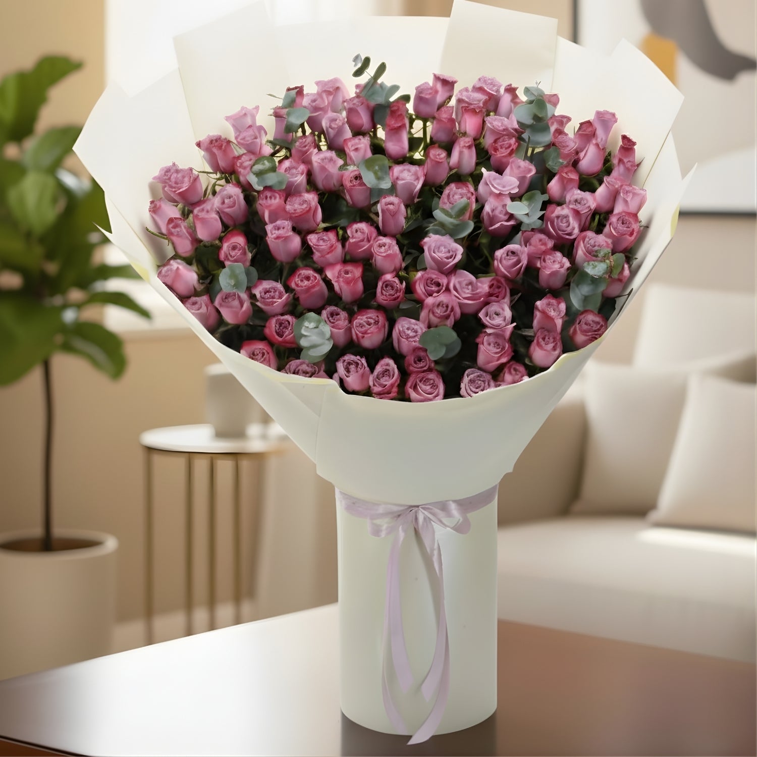 The 100 Amethyst Roses - Zuvees.ae