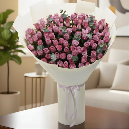 The 100 Amethyst Roses - Zuvees.ae