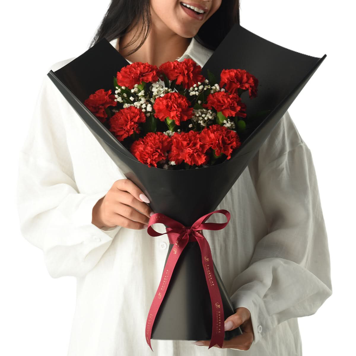 10 Burgundy Carnations Bouquet - Zuvees.ae