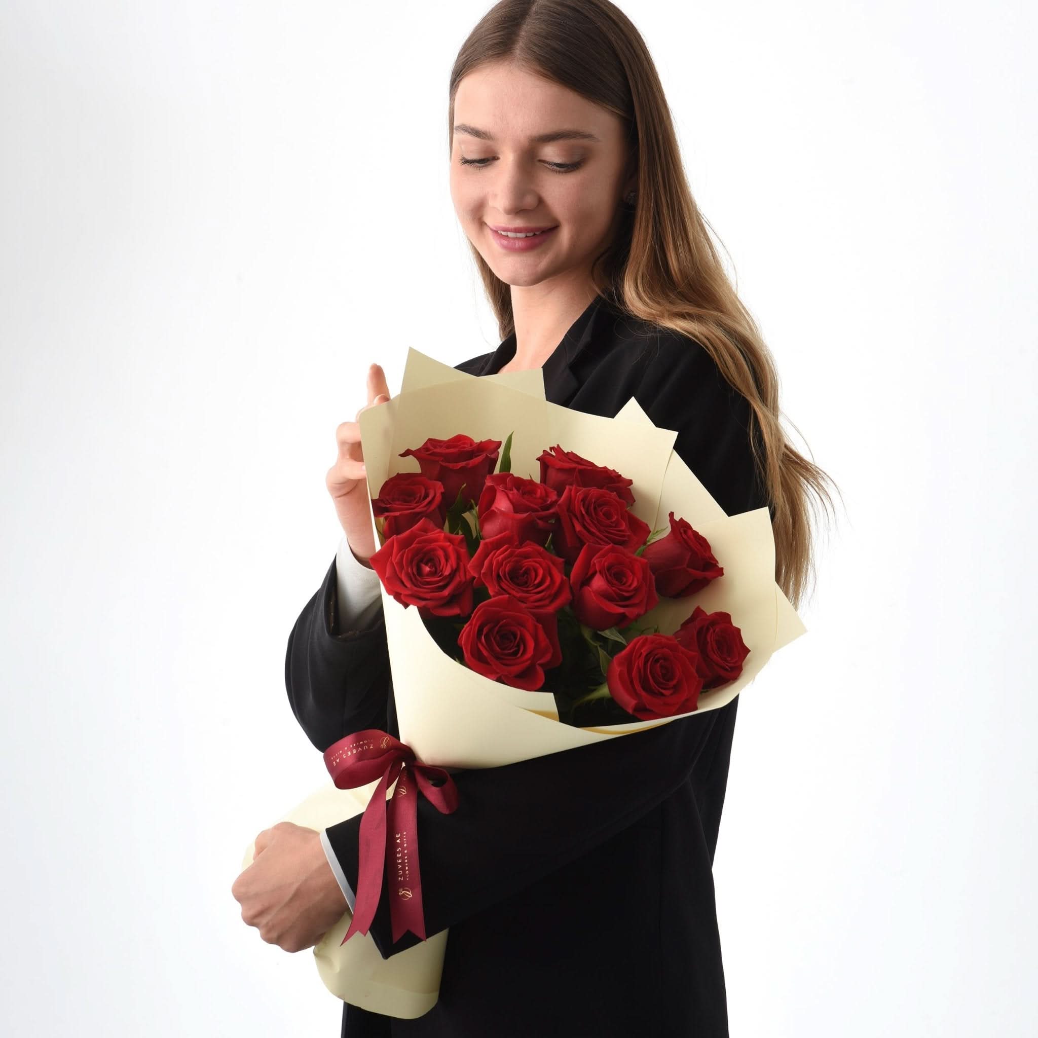 12 Roses Eternal Love Bouquet with Chocolate Cake - Zuvees.ae