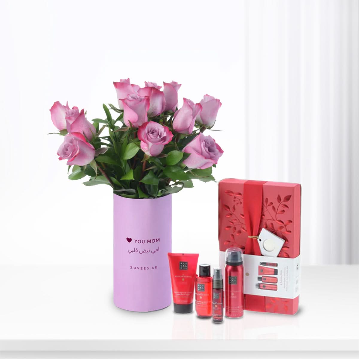 12 Purple Roses Vase To Mom Rituals Combo - Zuvees.ae