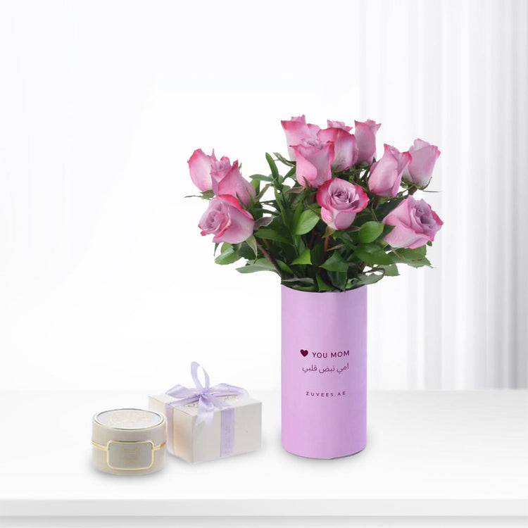 12 Purple Roses Vase To Mom Bakhoor Combo - Zuvees.ae