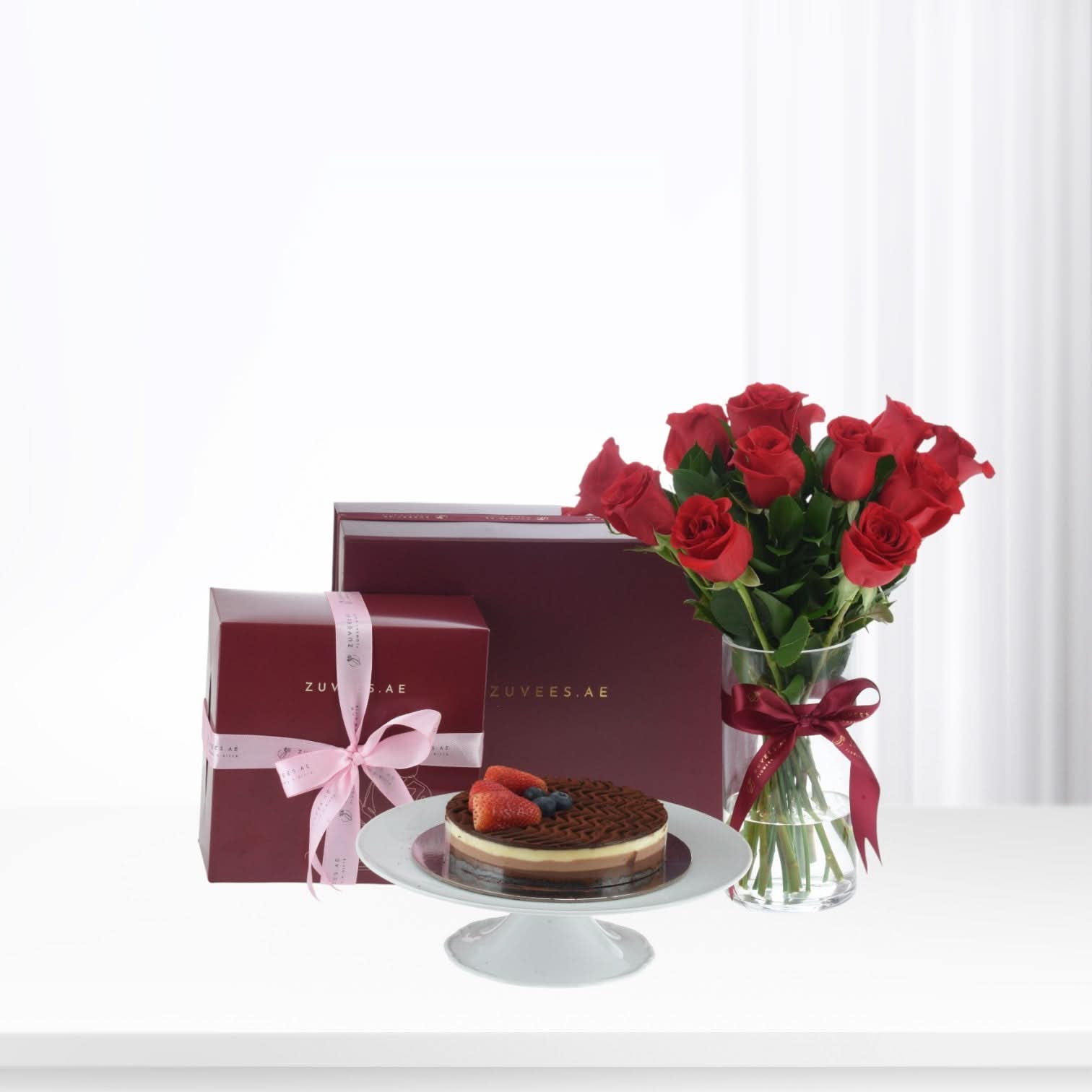 12 Red Roses Hamper with Cake - Zuvees.ae
