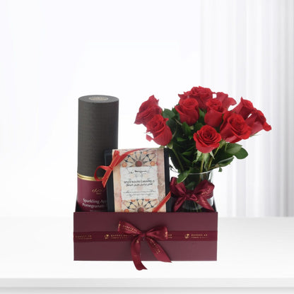 12 Red Roses Hamper Box with Juice - Zuvees.ae