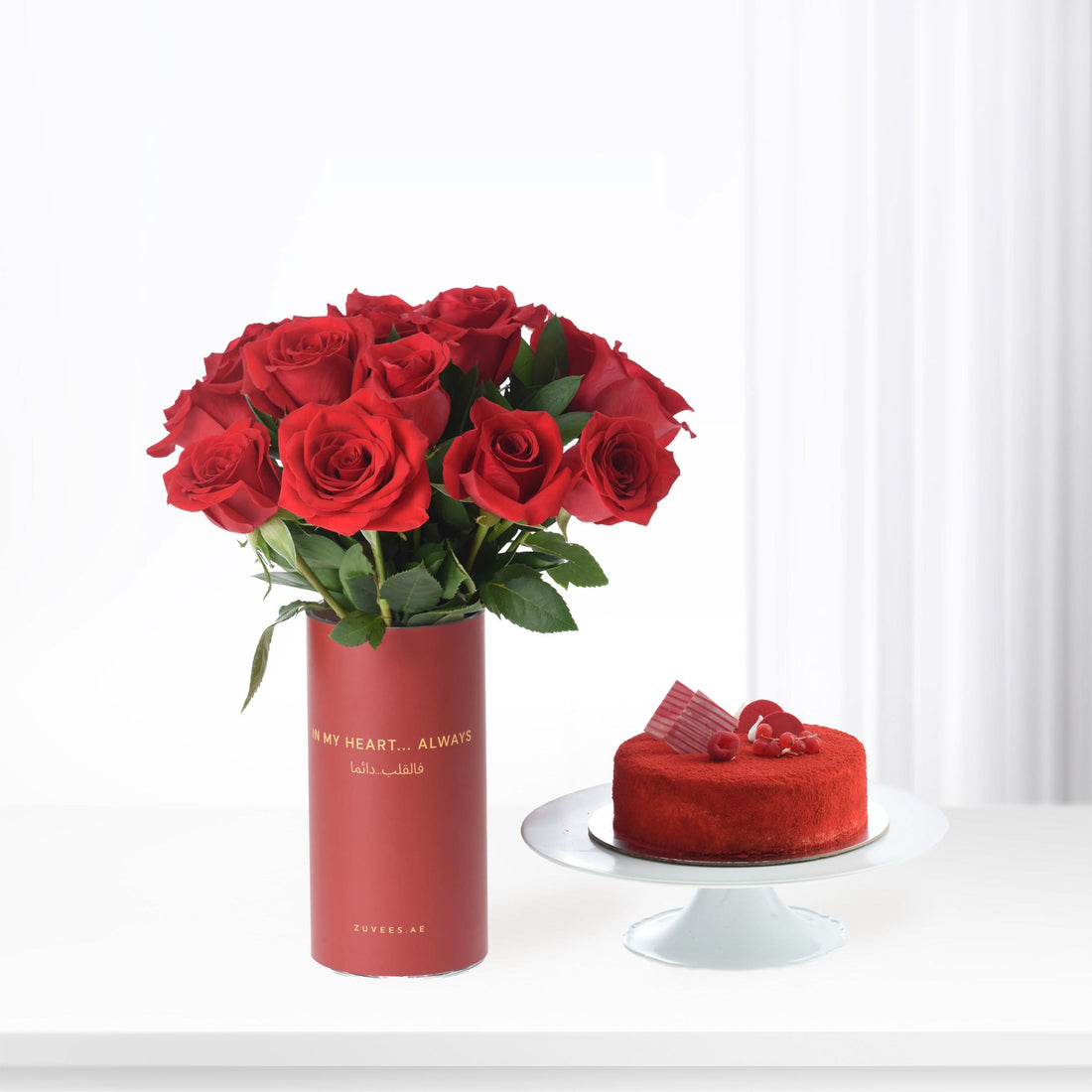 12 Red Roses In Love Vase Cake Combo