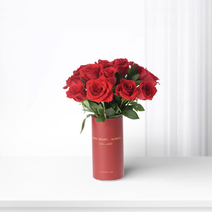 12 Red Roses In Love Vase - Zuvees.ae