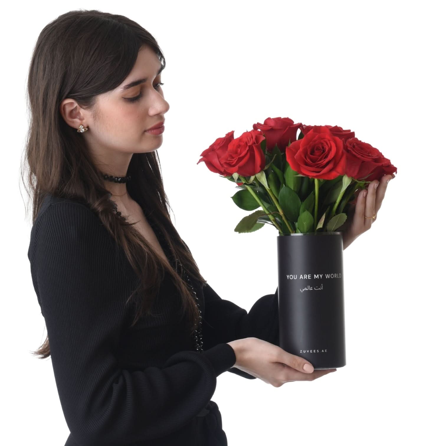 12 Red Roses In You Are My World Vase Cake Combo - Zuvees.ae