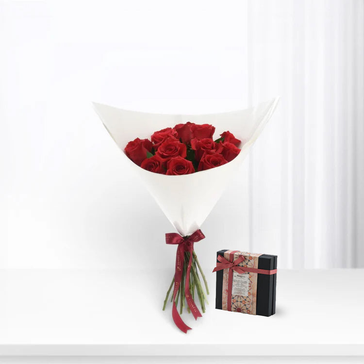 12 Red Roses Love Bouquet Chocolate Combo - Zuvees.ae