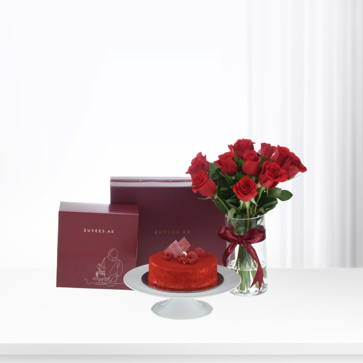 12 Red Roses Hamper with Cake - Zuvees.ae