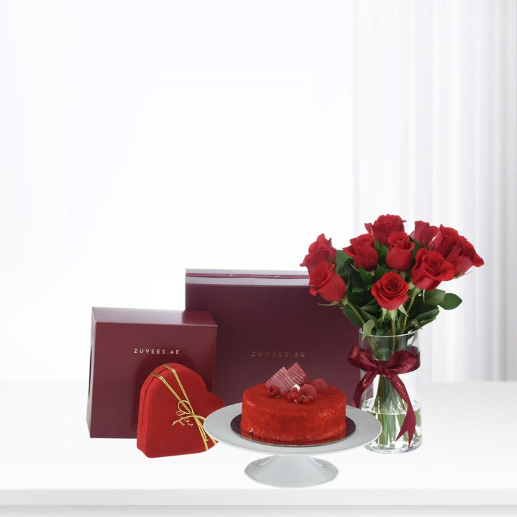 12 Red Roses Box with Sweets Combo - Zuvees.ae