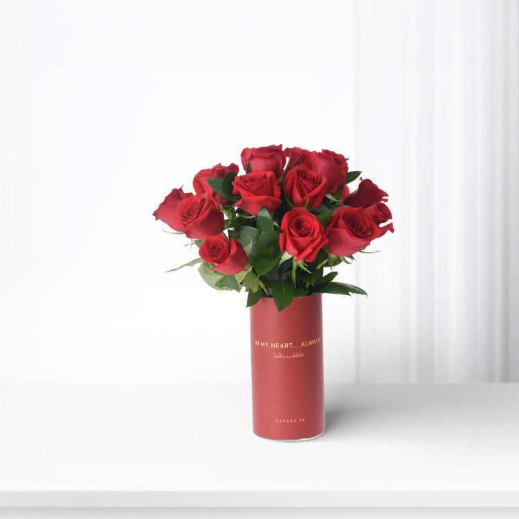 15 Red Roses In Red Vase - Zuvees.ae