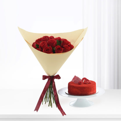 15 Roses, After Midnight Bouquet Cake Combo - Zuvees.ae