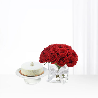 21 Red Roses Vase with Cake Combo - Zuvees.ae