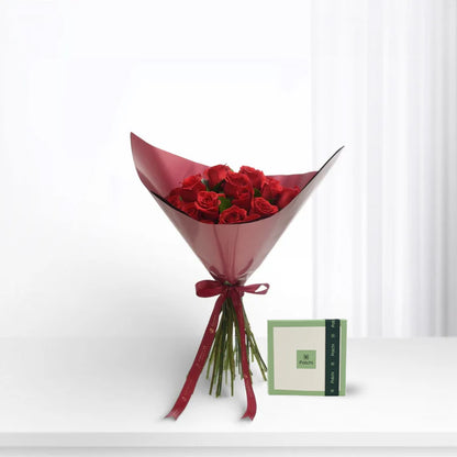 24 Red Roses Love Bouquet Chocolate Combo - Zuvees.ae