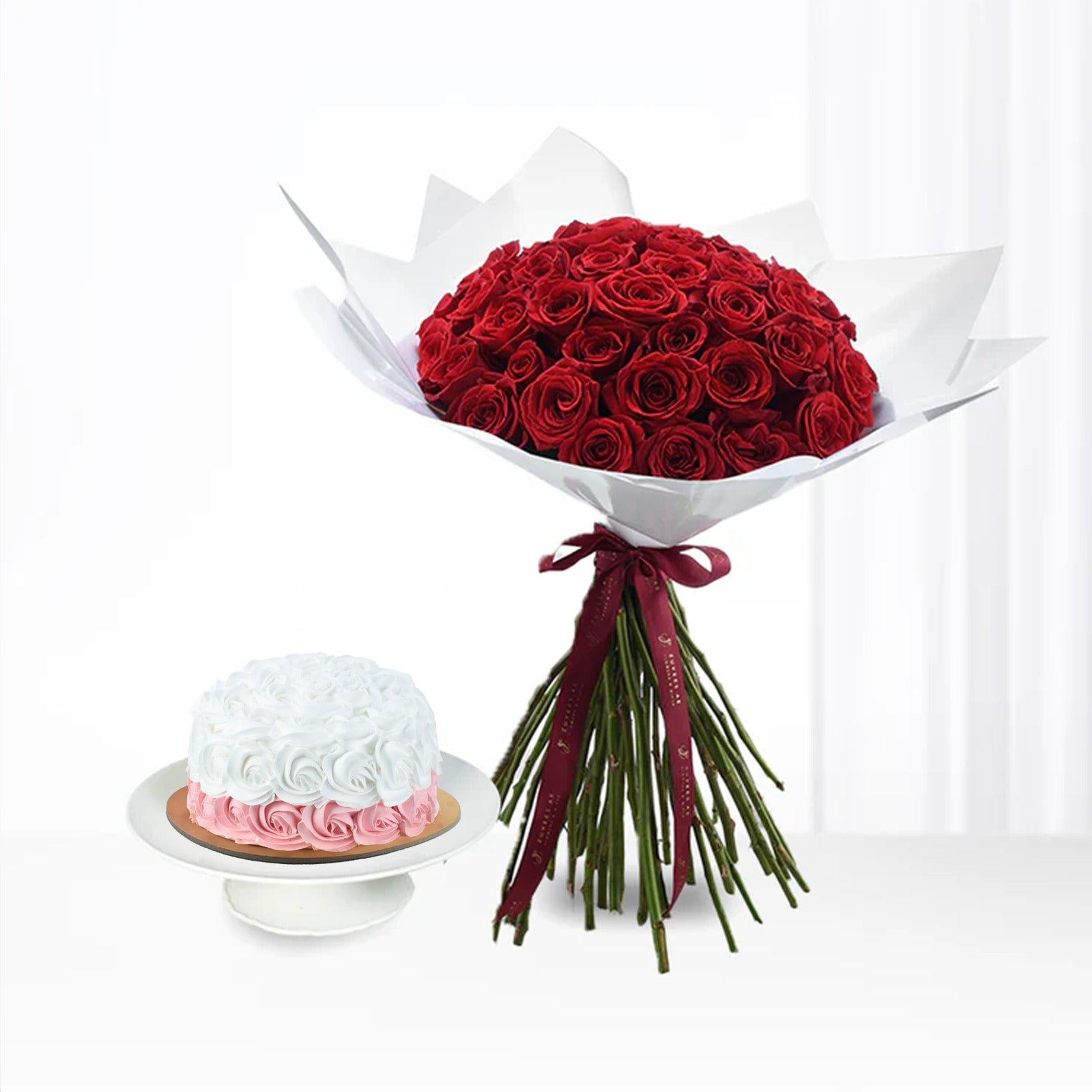 50 Red Roses &amp; Cake Combo - Zuvees.ae