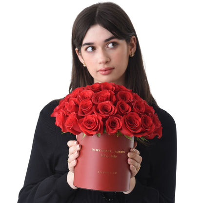 50 Roses in Red Aura Love Vase