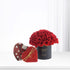 50 Roses in Black Love Vase with Body Shop & Bateel Dates - Zuvees.ae
