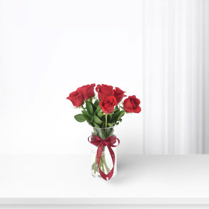 6 Roses In Glass Vase - Zuvees.ae