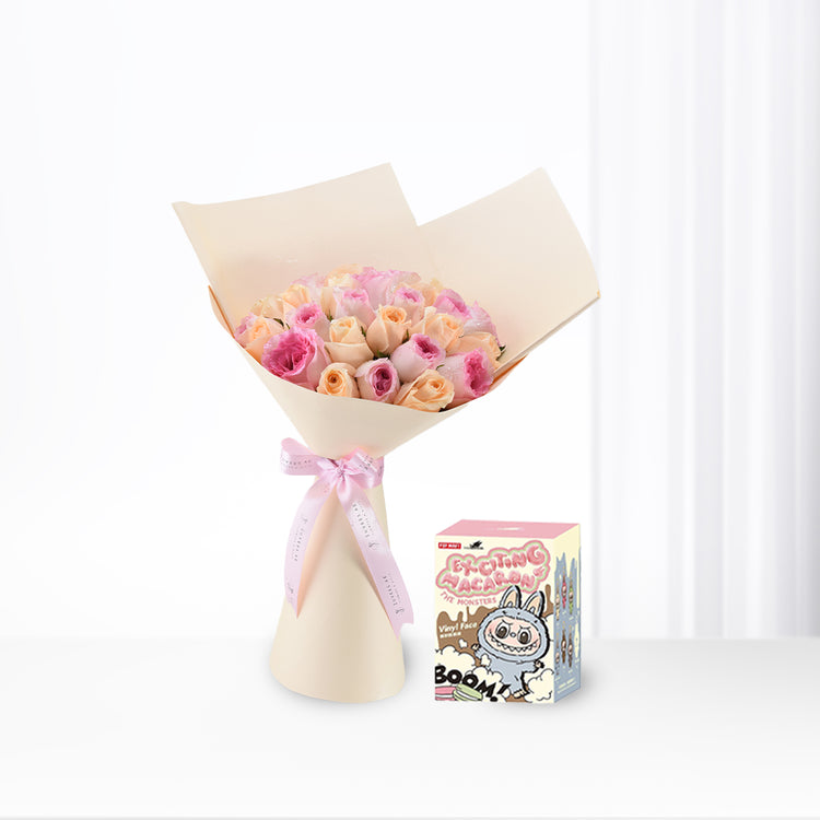 Peach &amp; Blush Roses with Labubu