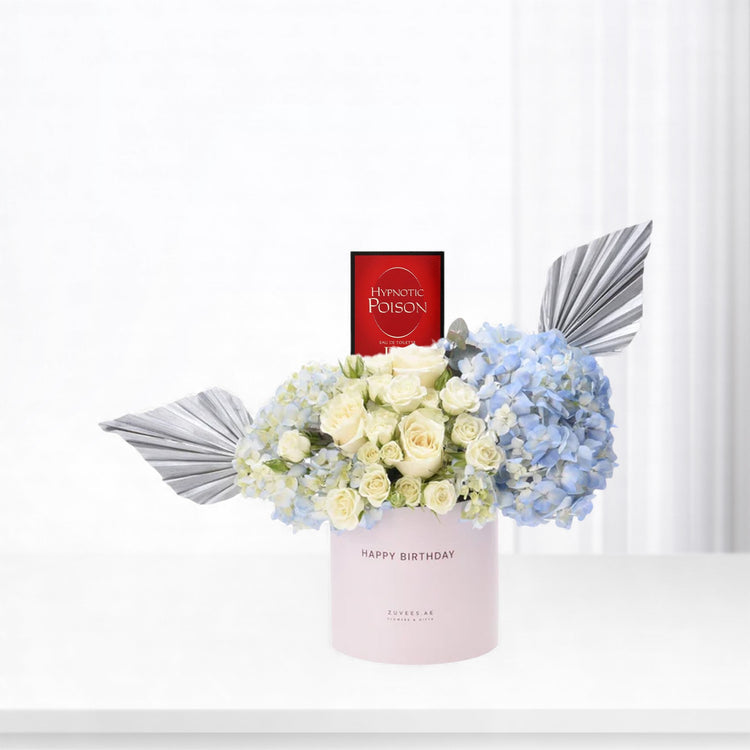 Blue &amp; White Birthday Bloom Box Perfume Combo - Zuvees.ae