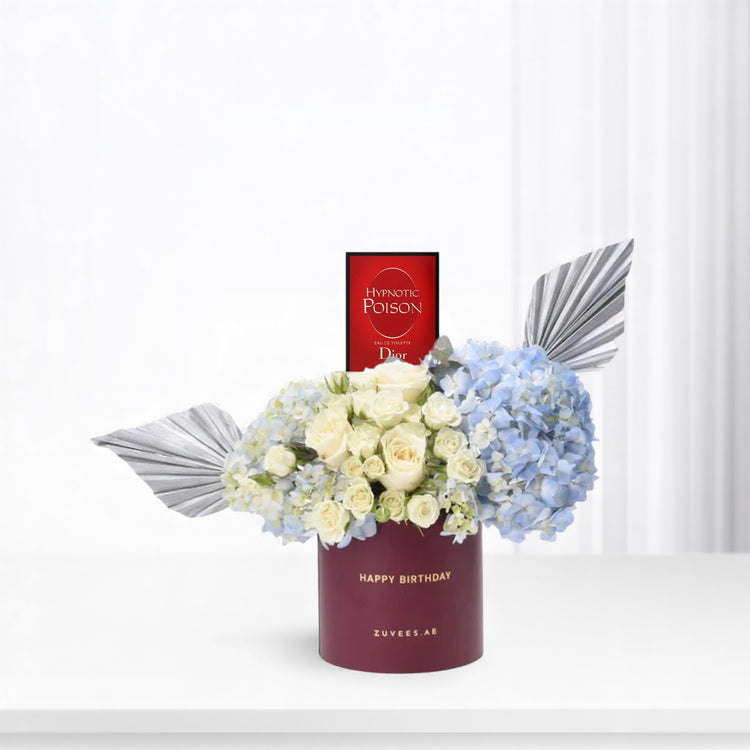 Blue &amp; White Birthday Bloom Box Perfume Combo - Zuvees.ae