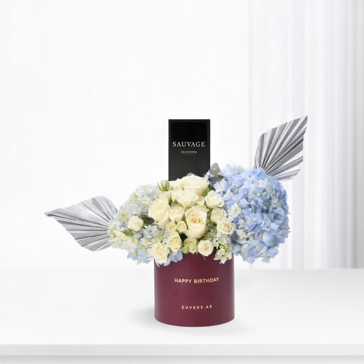 Blue &amp; White Birthday Bloom Box Perfume Combo - Zuvees.ae