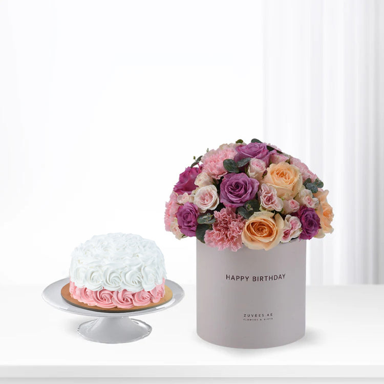 Blush &amp; Lavender Birthday Box Cake Combo - Zuvees.ae