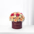 Vibrant multi-toned roses in burgundy box with "Happy Birthday" text.