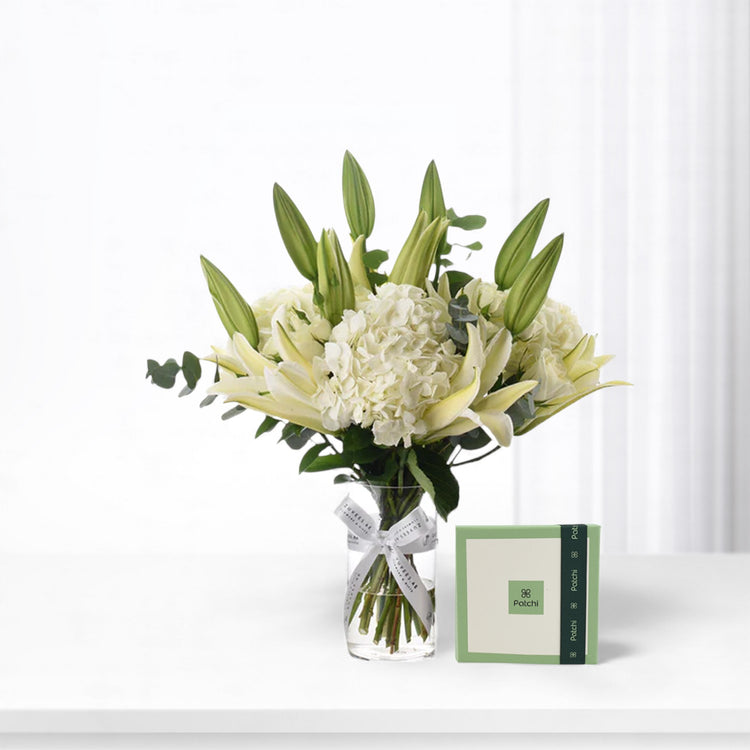 Celestial Bloom Glass Vase With Chocolate Combo - Zuvees.ae
