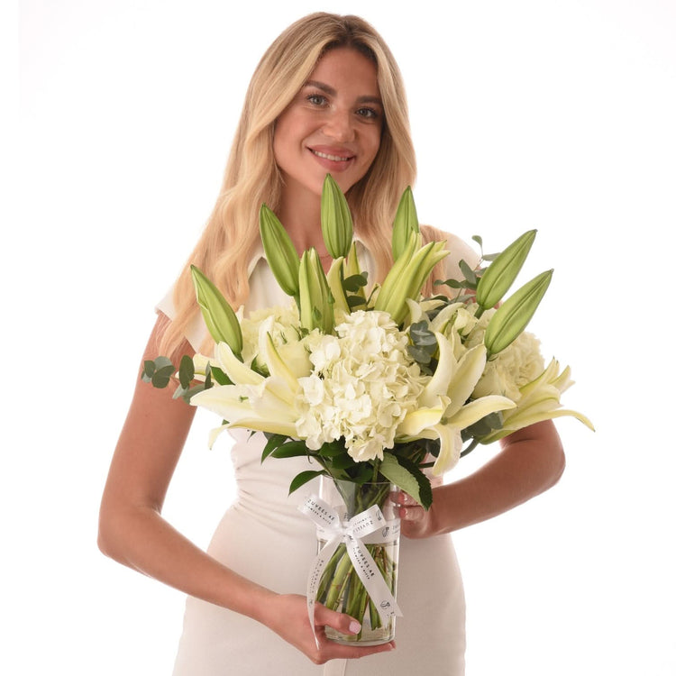 Celestial Bloom Glass Vase With Chocolate Combo