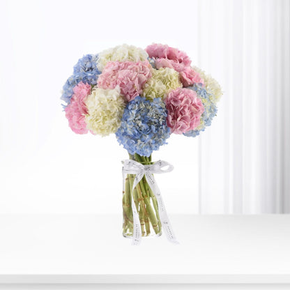 Clouds of Hydrangea in Glass Vase