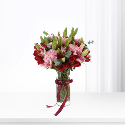 Crown of Roses &amp; Lilies In Vase