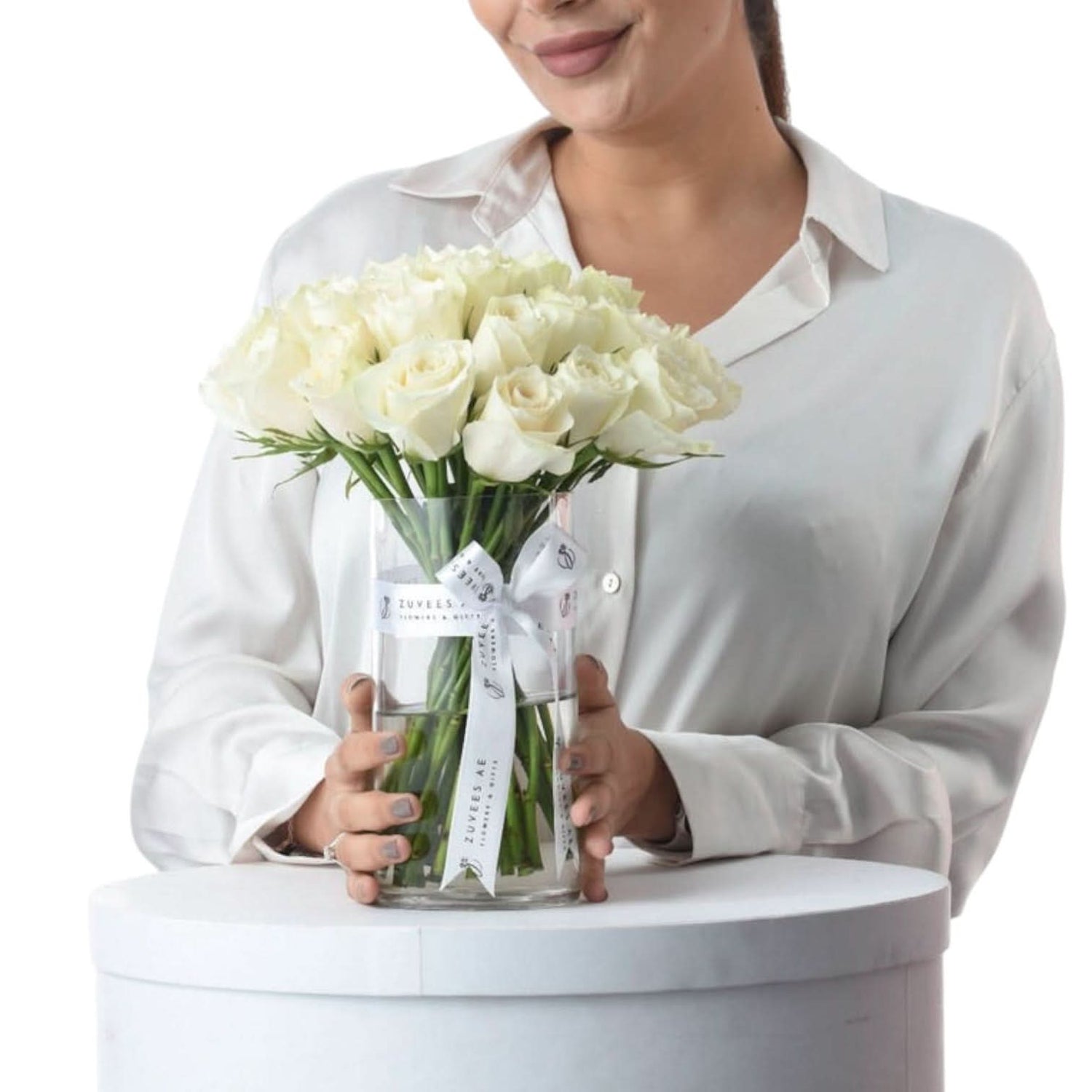 Eternal White in Glass Vase - Zuvees.ae