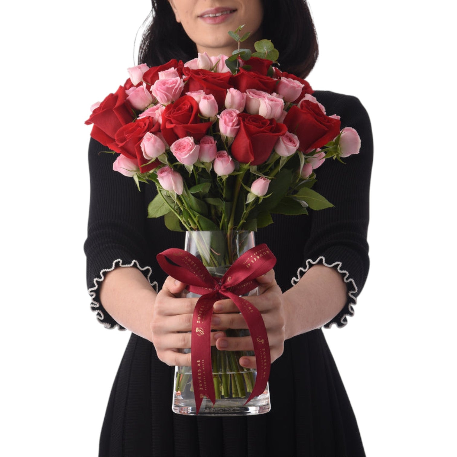 Love Harmony Mixed Roses in Vase - Zuvees.ae