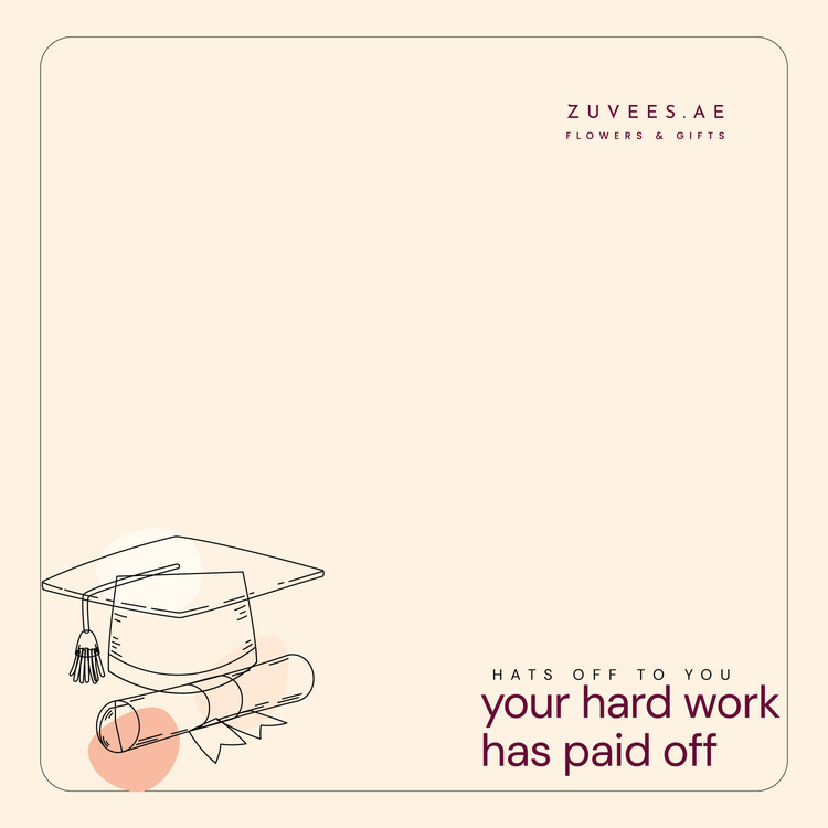 Minimalist graduation cap and diploma illustration with soft peach accents and celebratory text.