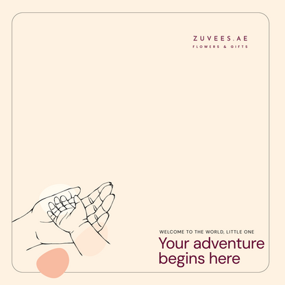 Soft beige background with minimalist hand illustration and welcoming text.