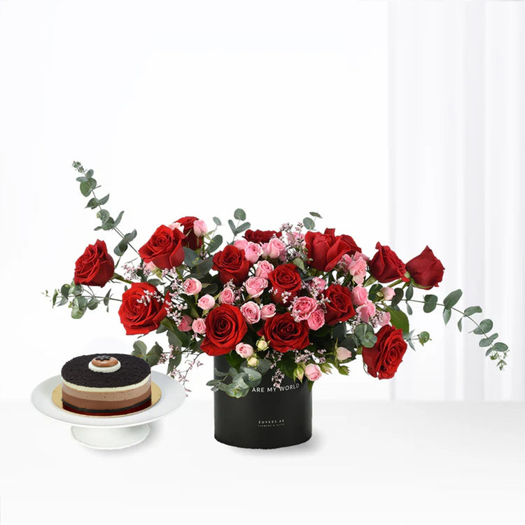 Majestic Roses Box with Cake Combo - Zuvees.ae