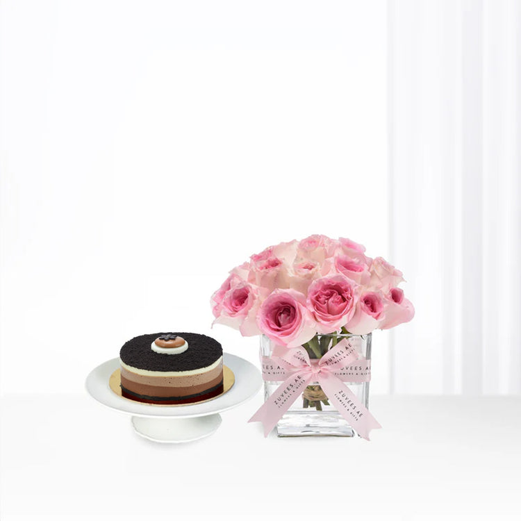 Mandala Pink Roses Vase Cake Combo - Zuvees.ae