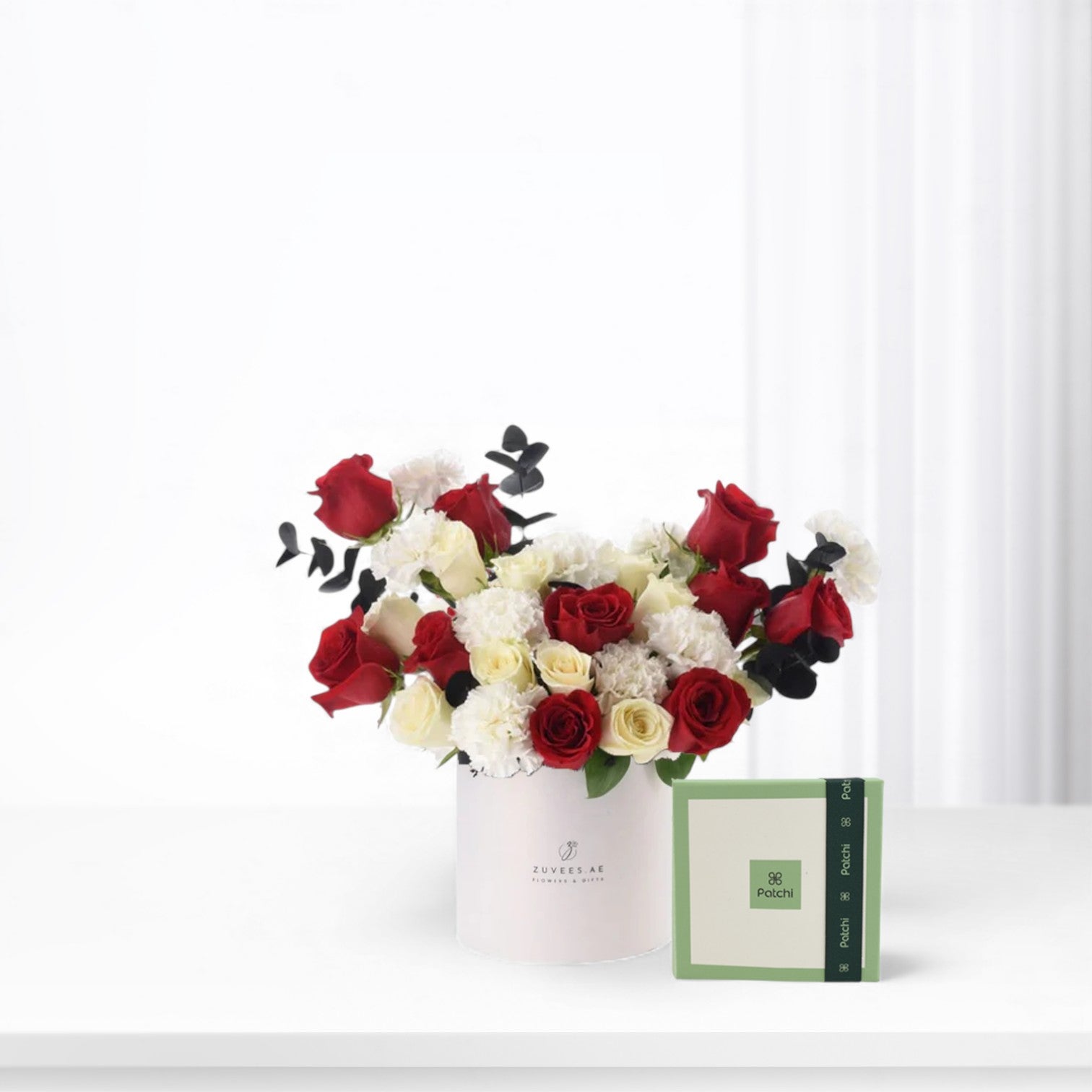 Oasis of Roses White Box with Chocolate Combo - Zuvees.ae