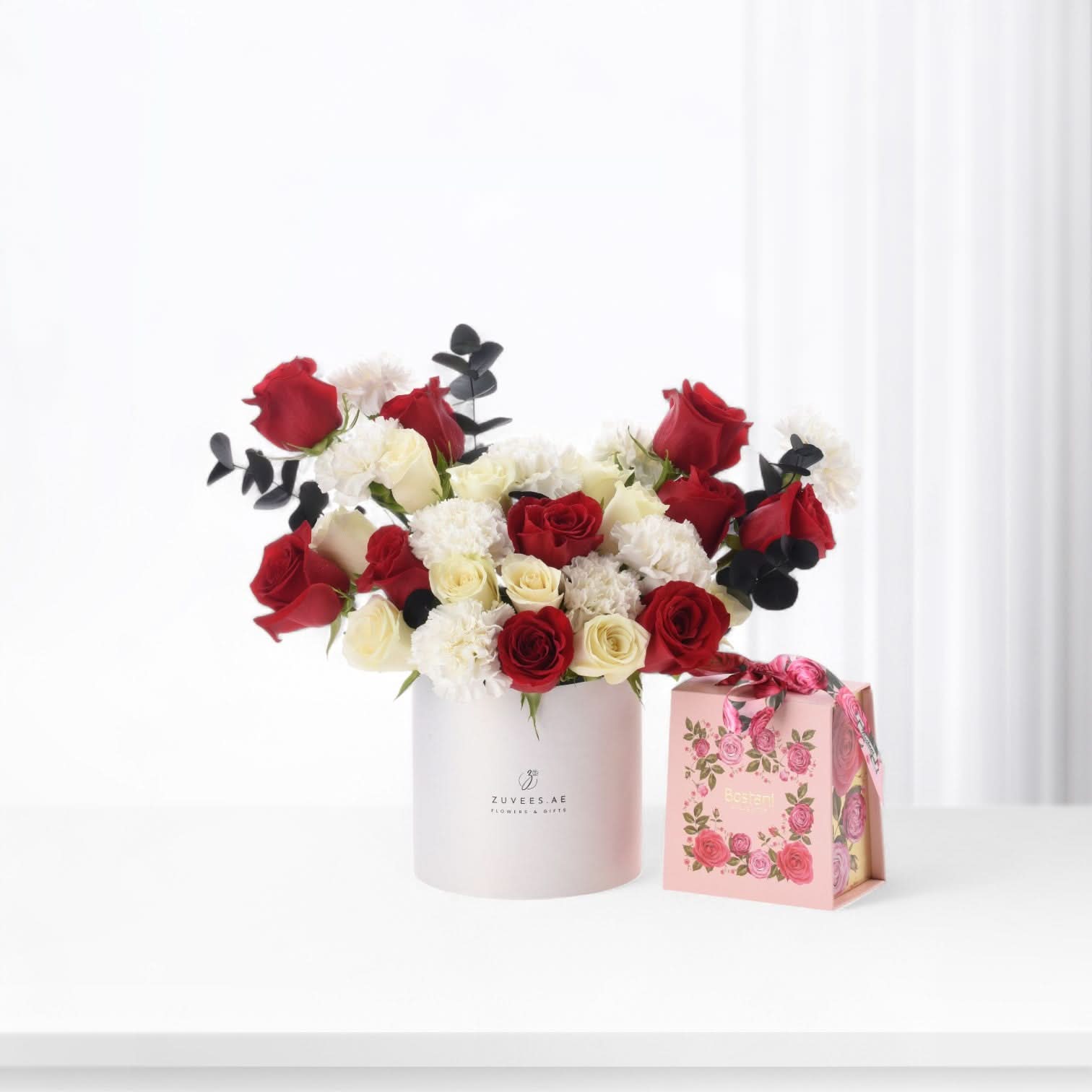 Oasis of Roses in White Box with Chocolate Combo