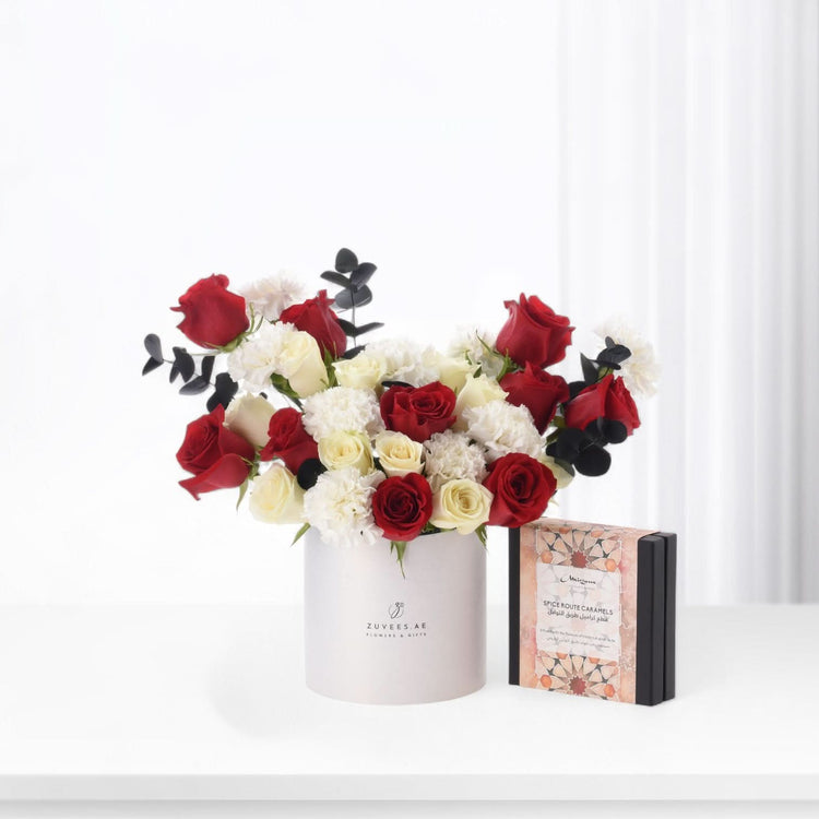 Oasis of Roses in White Box with Chocolate Combo