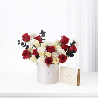 Oasis of Roses in White Box with Chocolate Combo
