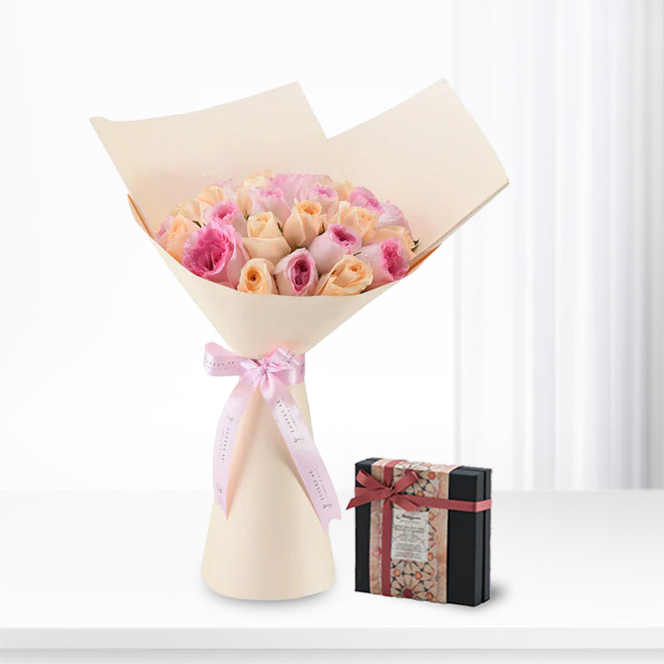 Peach &amp; Pink Delight Bouquet Chocolate Combo - Zuvees.ae