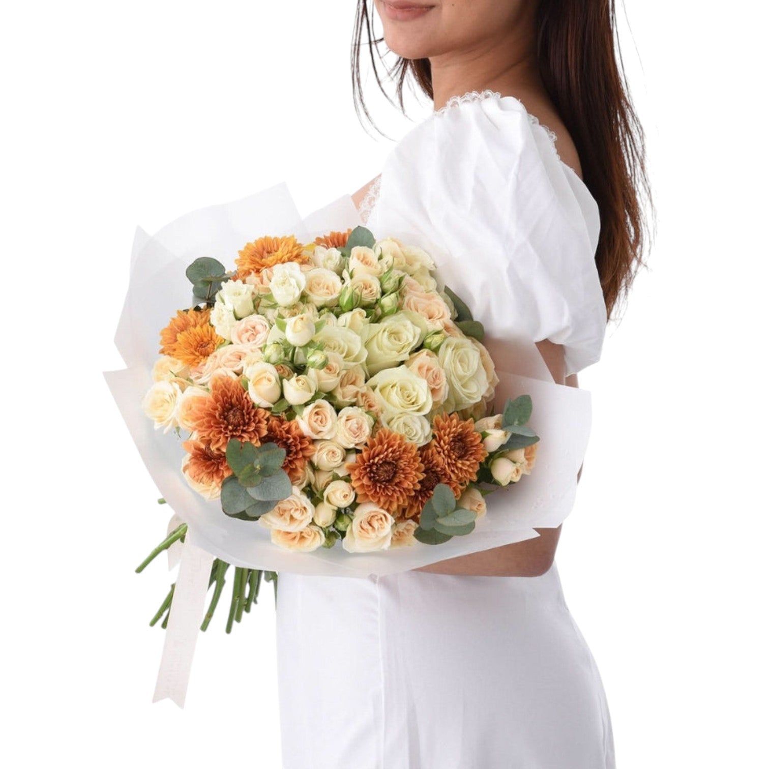 Peach & White Bouquet with Rasasi Bakhoor - Zuvees.ae