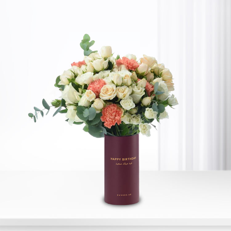 Peach &amp; White Harmony In Birthday Vase - Zuvees.ae