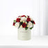 Red and white roses with carnations in "Get Well Soon" box, elegant gift for recovery.