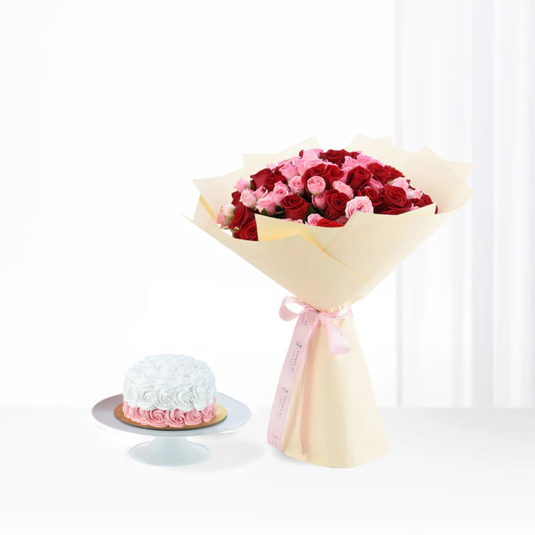 Red &amp; Pink Spray Roses Cake Combo - Zuvees.ae