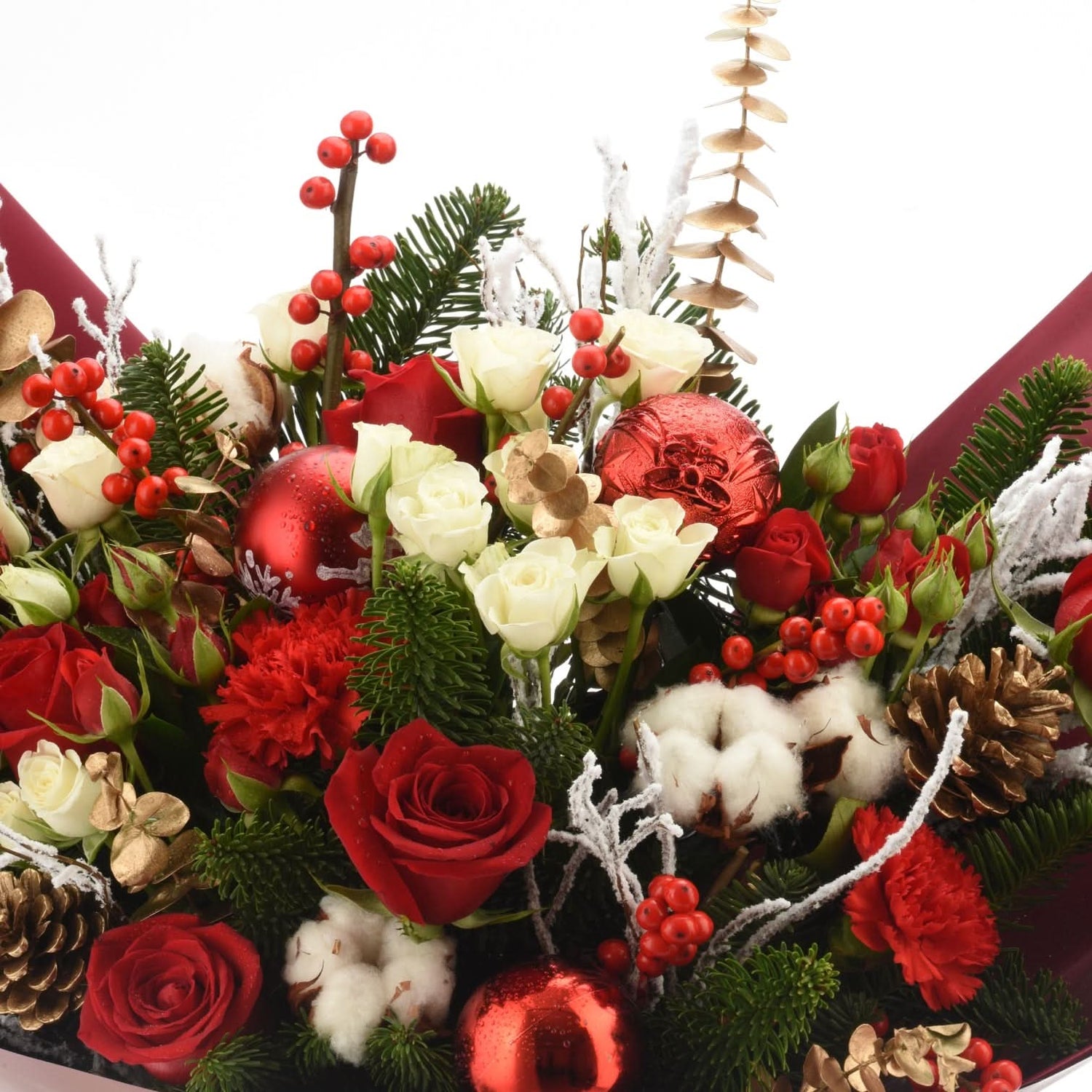 Snowlit Roses of Christmas Bouquet