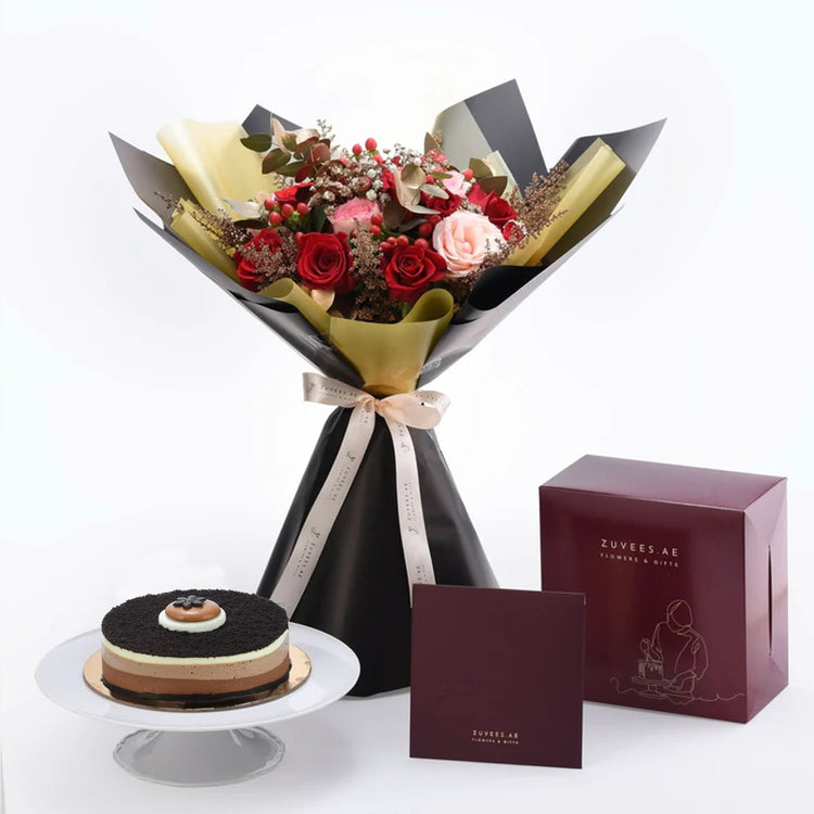 The Golden Romance Bouquet Cake Combo - Zuvees.ae